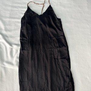 Lunya washable silk black/tan tank slip dress like new size M